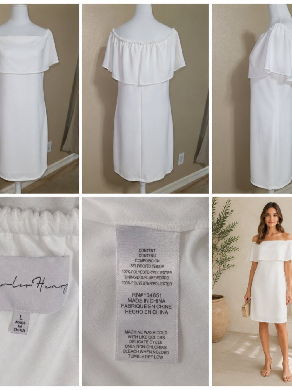 Charles Henry White Off-The-Shoulder Flutter Sleeve Midi Dress | Size L NWOT - Picture 7 of 7